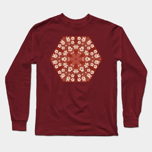 Aloha Hibiscus Kaleidoscope Pattern on Red Long Sleeve T-Shirt by machare